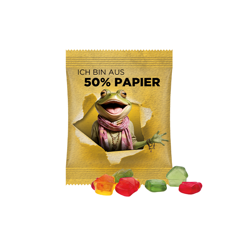 Minitüte, 10 g, Papierfolie weiß, Trolli Fruchtgummi Haus