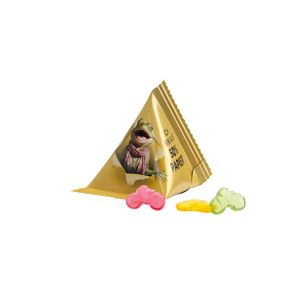 Fruchtgummi Tetraeder, Papierfolie weiß, Trolli Fruchtgummi Fahrrad