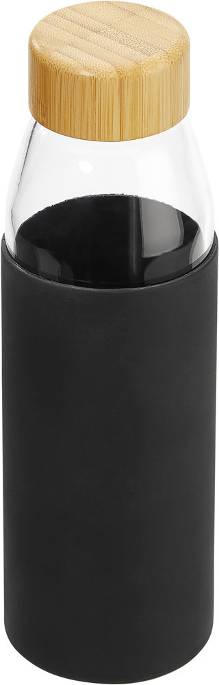 Hitzebeständige Glas-Trinkflasche 0,5 l mit Bambusdeckel, Silikonmanschette und Geschenkbox