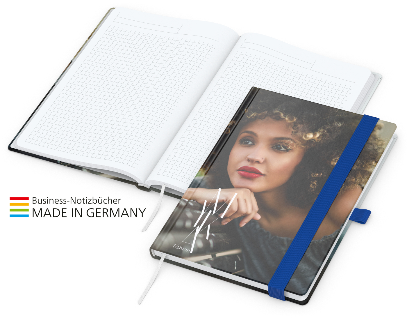 Notizbuch Match-Book White Bestseller A5 Cover-Star matt-individuell, mittelblau