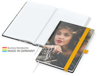 Notizbuch Match-Book White Bestseller A5 Cover-Star matt-individuell, gelb