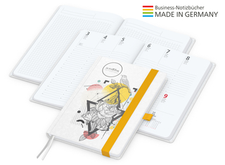 Buchkalender Match-Hybrid White Bestseller A5, Natura individuell, gelb