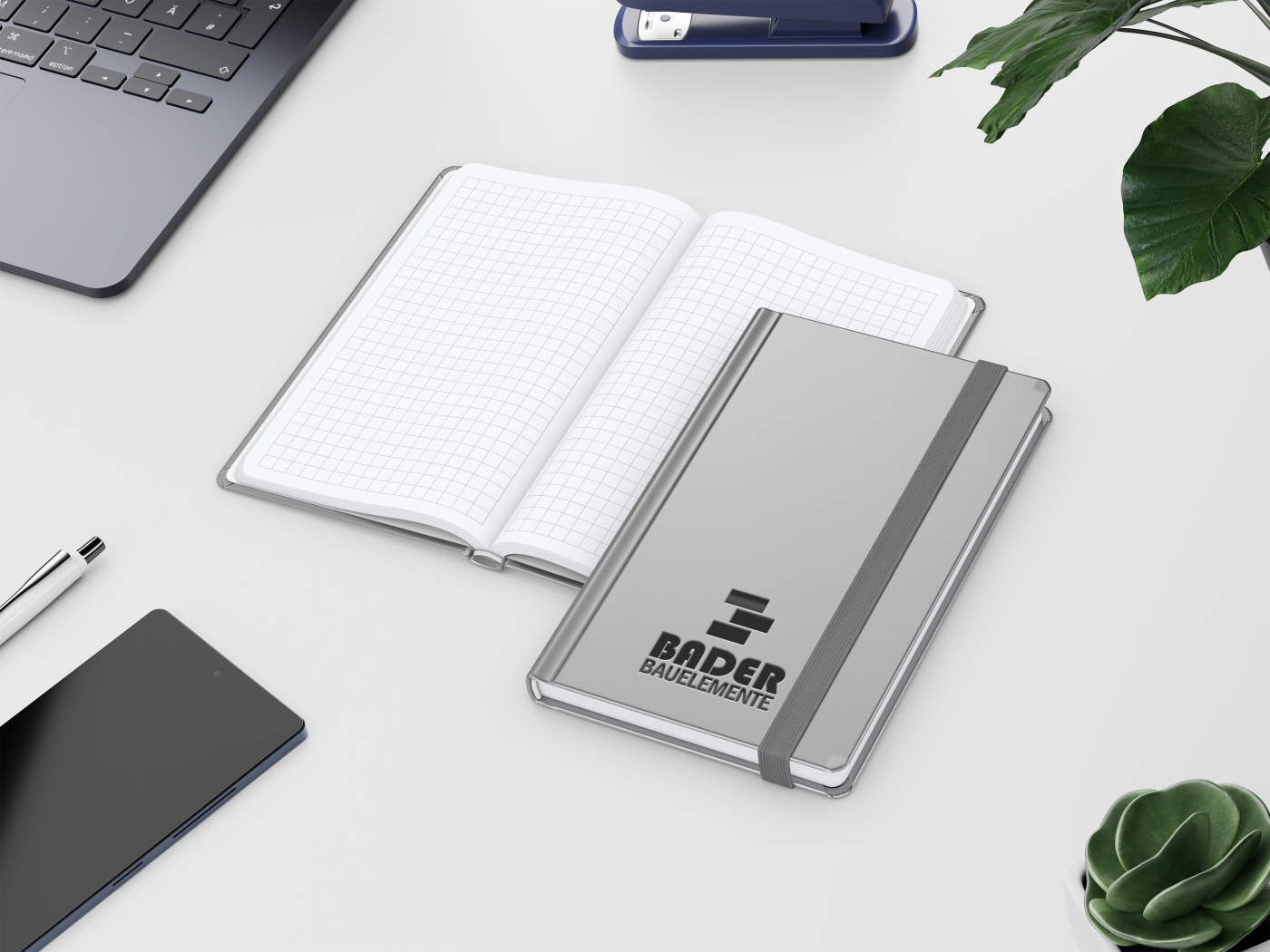 Notizbuch Easy-Book Comfort Bestseller, Pocket, silber inkl. Prägung schwarz-glänzend