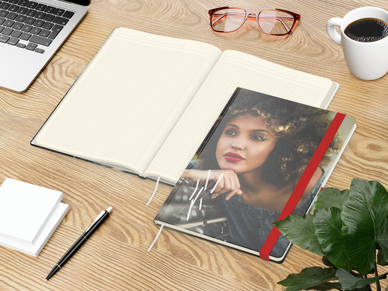 Notizbuch Match-Book Creme Bestseller, A4, Cover-Star, gloss-individuell, rot