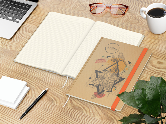 Notizbuch Match-Book Creme Bestseller, A4, Natura, braun-individuell, orange