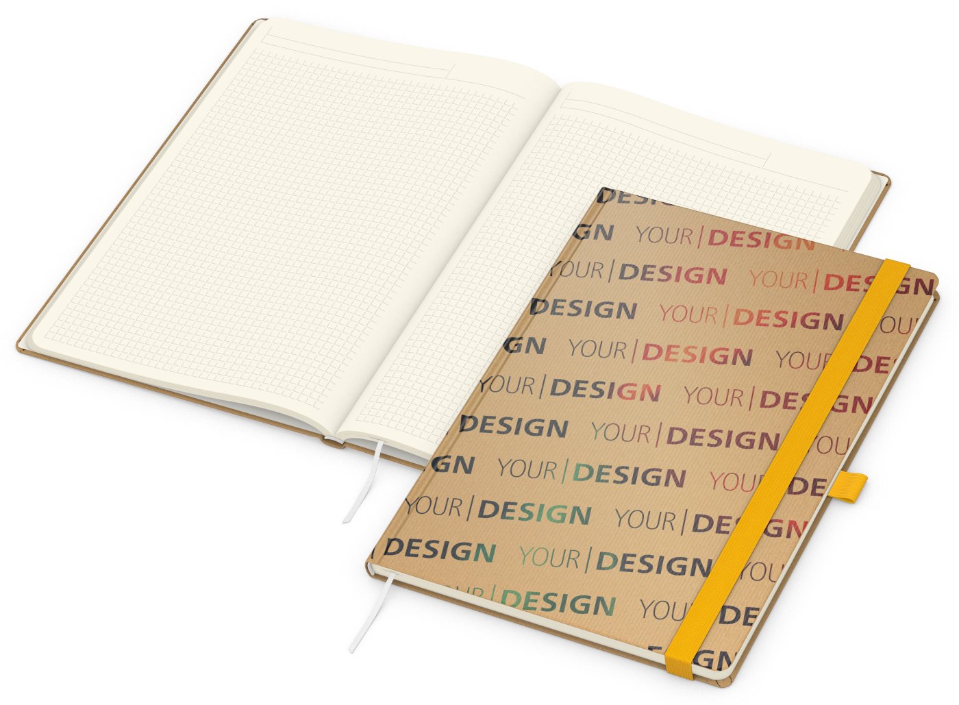 Notizbuch Match-Book Creme Bestseller, A4, Natura, braun-individuell, gelb