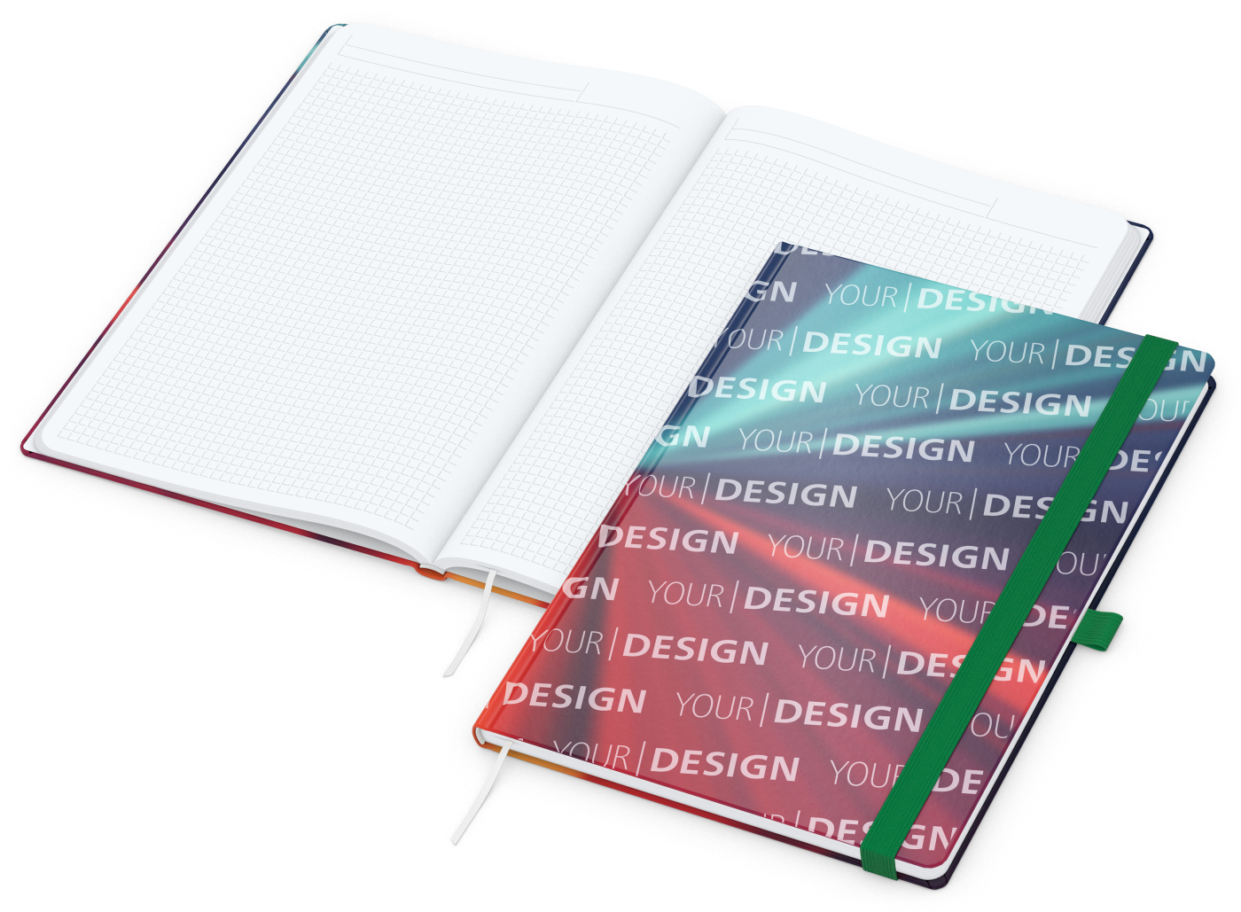 Notizbuch Match-Book White Bestseller, A4, Cover-Star, gloss-individuell, grün