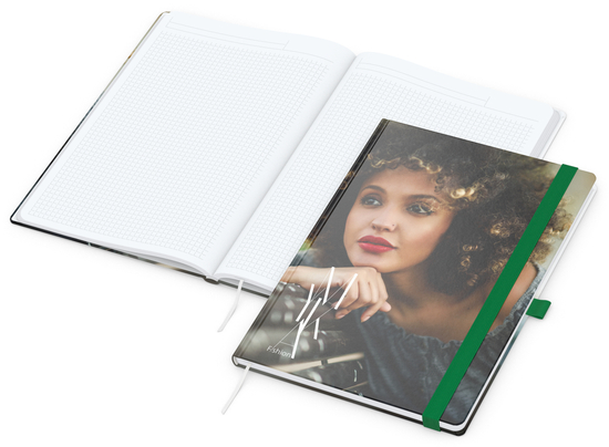 Notizbuch Match-Book White Bestseller, A4, Cover-Star, gloss-individuell, grün