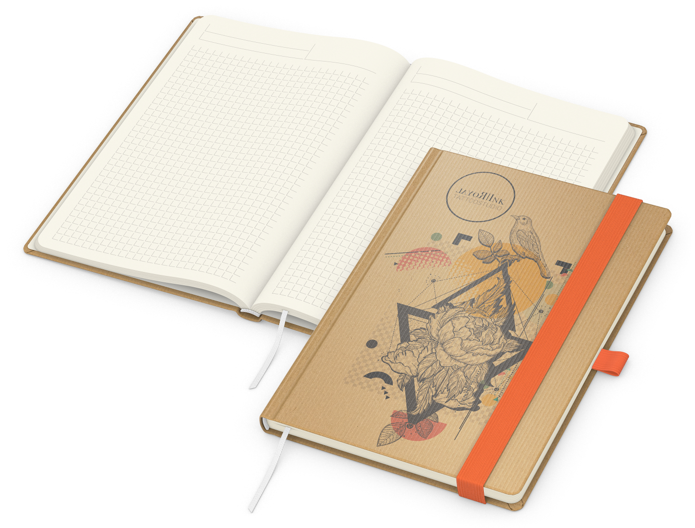 Notizbuch Match-Book Creme Bestseller, A5, Natura, braun-individuell, orange