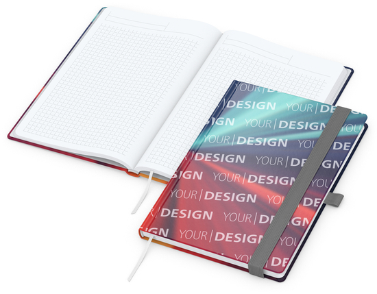Notizbuch Match-Book White Bestseller, A5, Cover-Star, gloss-individuell, silbergrau