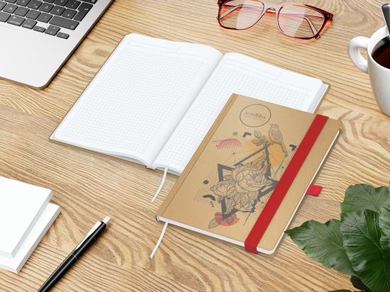 Notizbuch Match-Book White Bestseller, A5, Natura, braun-individuell, rot