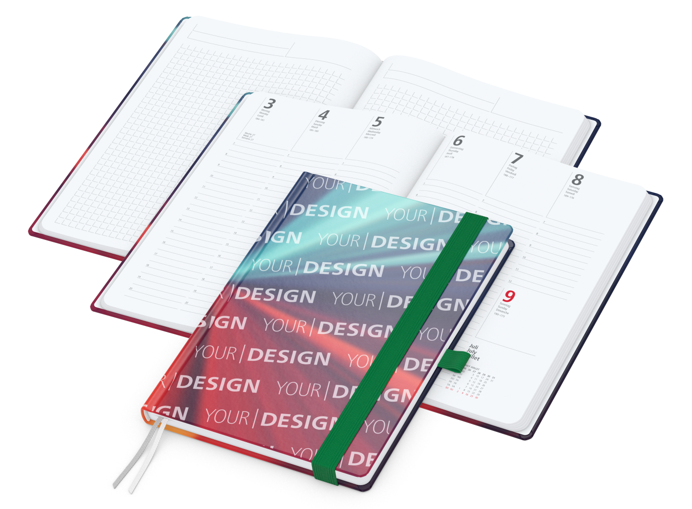 Wochenplaner Match-Hybrid White Bestseller, A5, Cover-Star gloss-individuell, grün