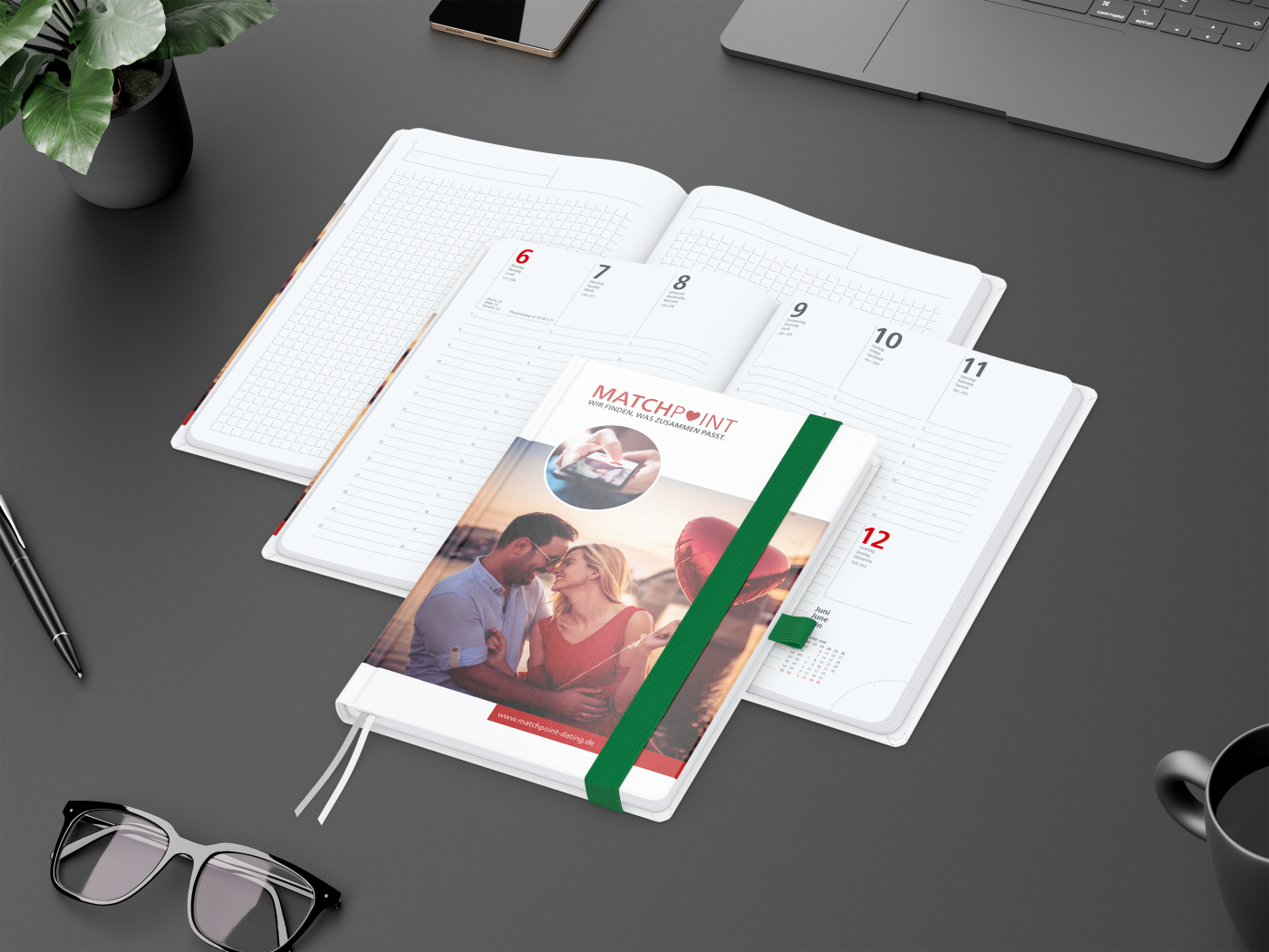 Wochenplaner Match-Hybrid White Bestseller, A5, Cover-Star gloss-individuell, grün