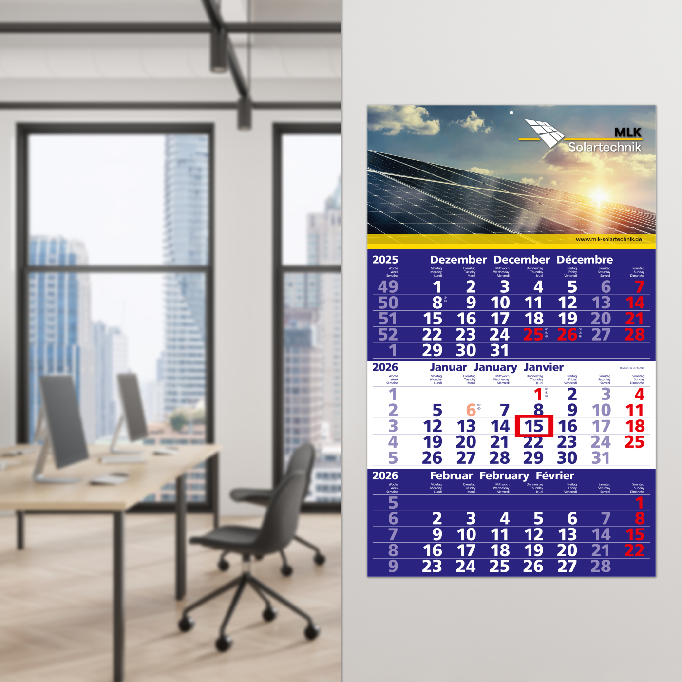 3-Monatskalender Solid 3 Bestseller, dunkelblau (Einblatt)