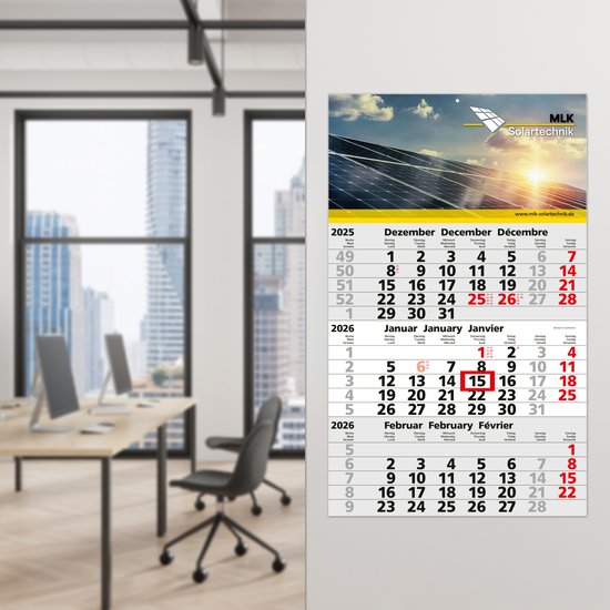 3-Monatskalender Solid 3 Bestseller, hellgrau (Einblatt)