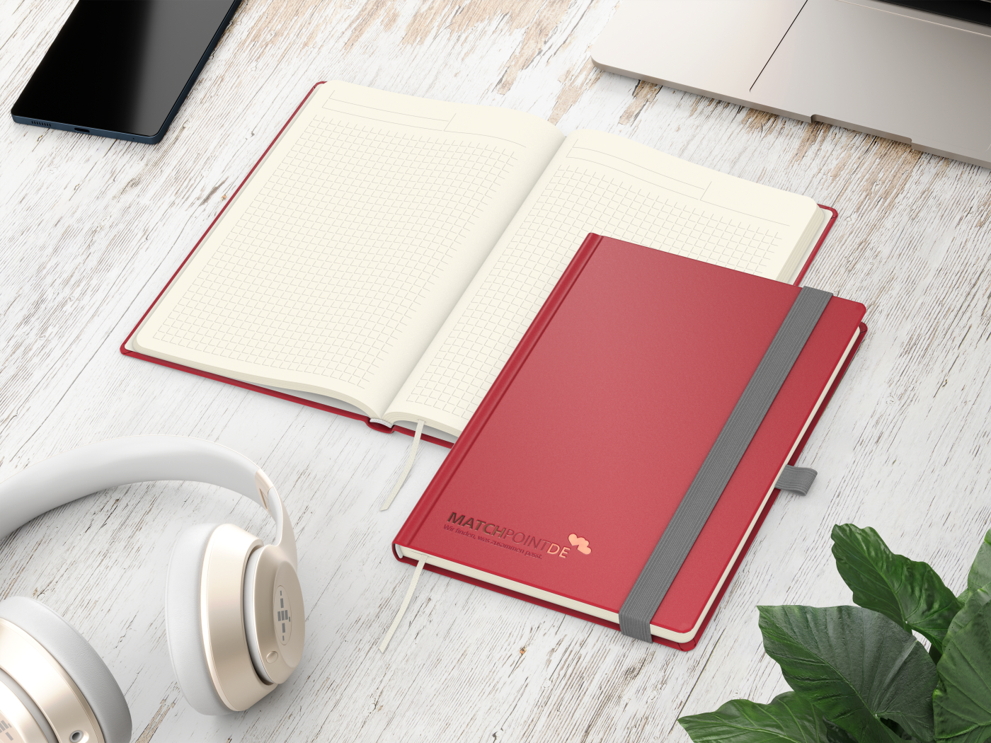 Notizbuch Vision-Book Creme Bestseller, A5, rot inkl. Kupferprägung