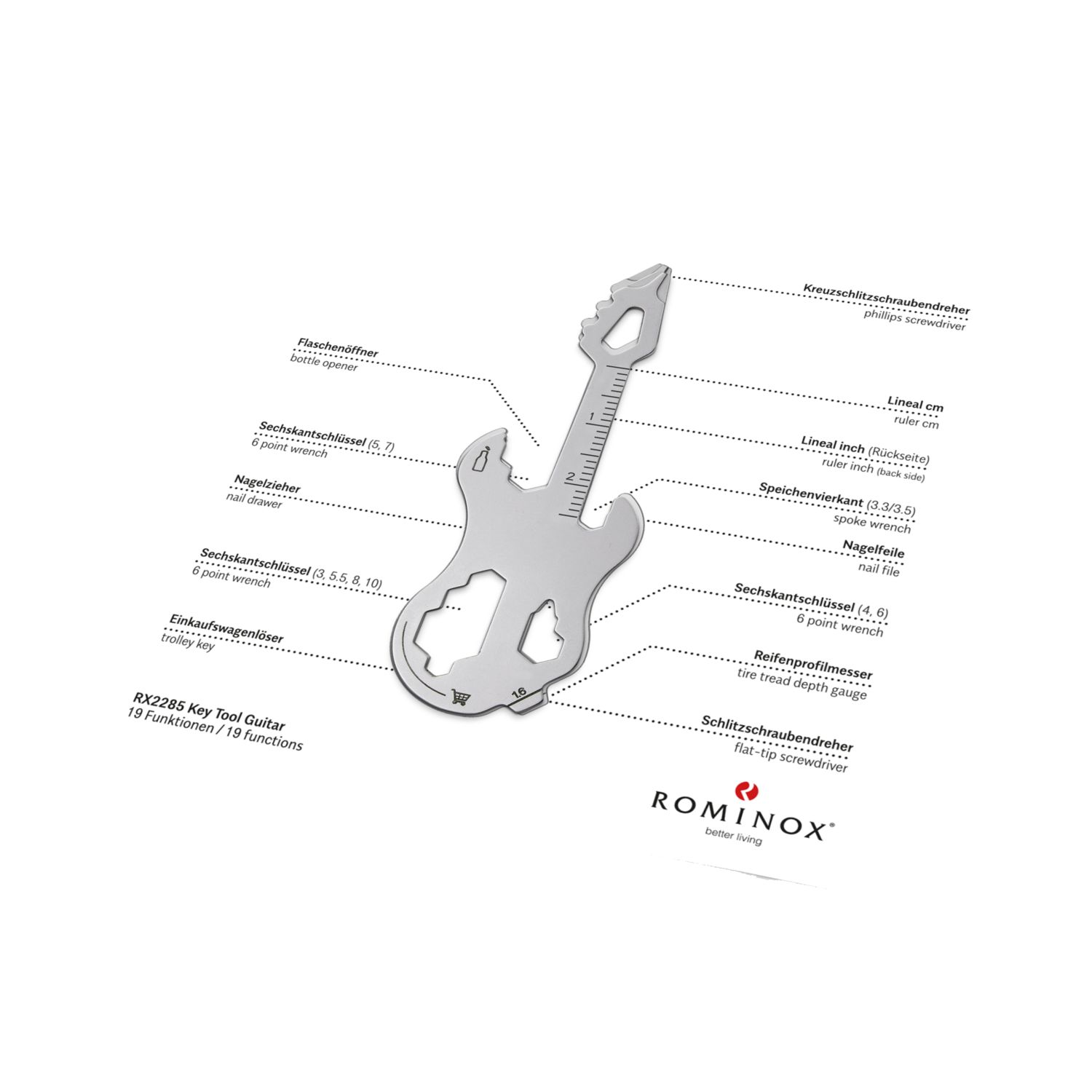 ROMINOX® Key Tool Guitar (19 Funktionen) Große Helden (Einzelhandel) 2K2105k