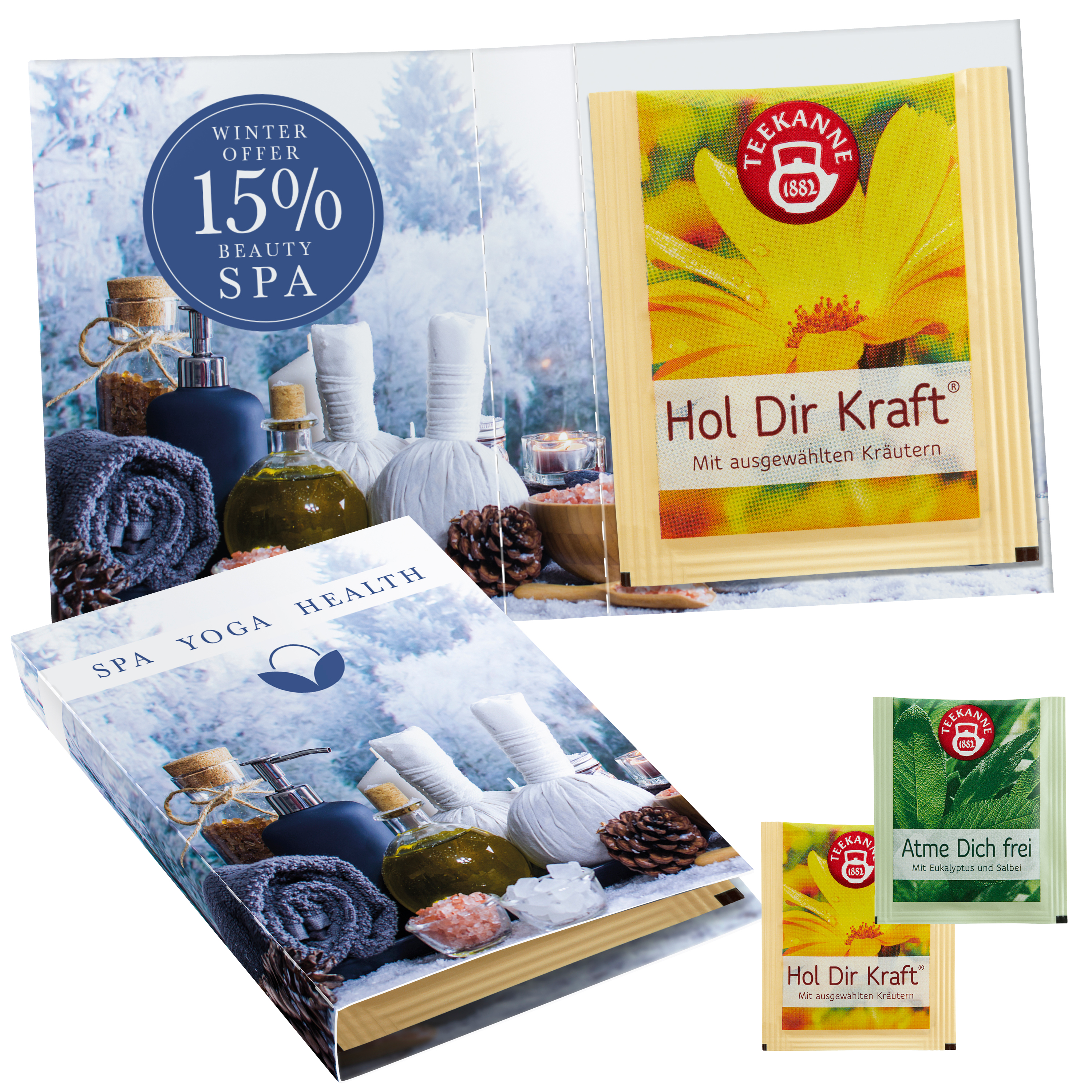 Süßes Briefchen mit aromaversiegeltem Kräuterteebeutel von Teekanne