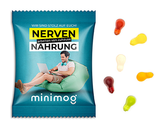 Fruchtgummi Standardformen 15 g Glühbirne Standard-Folie weiß