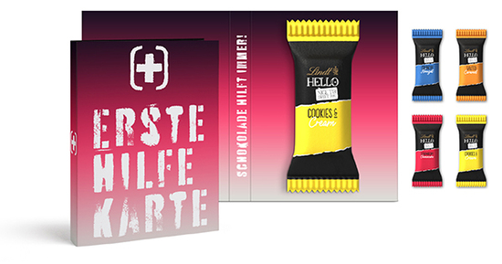 Lindt HELLO Mini Stick in Werbeklappkarte 10 g Lindt HELLO Mini Stick Kartonage