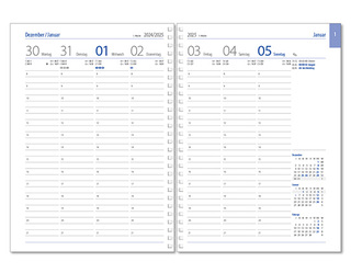 Wochenkalender "Business D Wire" im Format 17,2 x 24 cm, deutsches Kalendarium Grau/Blau, 144 Seiten, Wire-O-Bindung, mit Eckenperforation, Deckelpaar Magic mittelblau