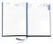 Buchkalender "Daily Chefkalender INT" im Format 14,5 x 20,5 cm, Kalendarium 4-sprachig D/F/I/GB Grau/Blau mit 2 Lesebändern, 416 Seiten Fadenheftung, Eckenperforation, Einband Fashion rot