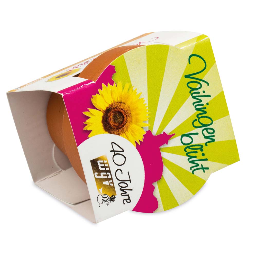 Logo-Töpfchen Komplettbanderole mit Samen - Sonnenblume