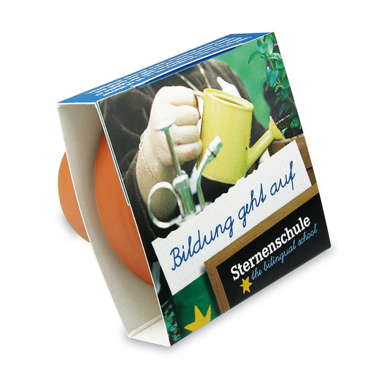 Logo-Töpfchen Banderole mit Samen - Fichte