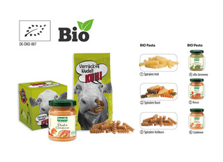 BIO Pasta im Bodenstandbeutel, Inhalt: Bio Spiralen Hell 14231 ca. 200 g