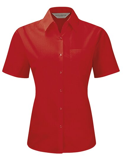 Ladies` Short Sleeve Classic Polycotton Poplin Shirt